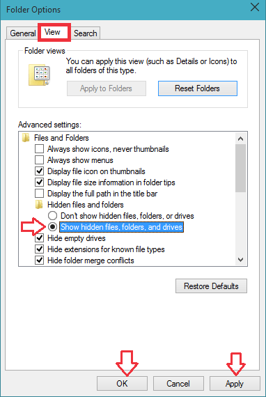 Enable Hidden Files and Folders in Windows 10