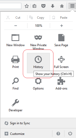 show your history menu on firefox