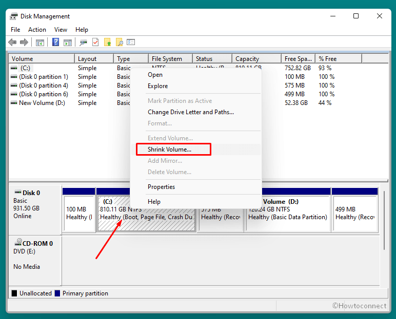 shrink volume for partitioning