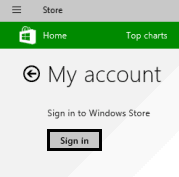 sign in button my windows store