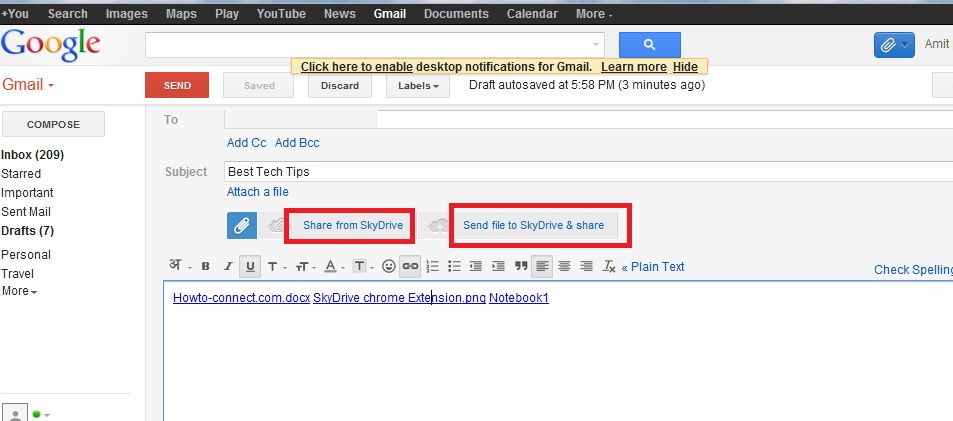 skydrive extension in gmail