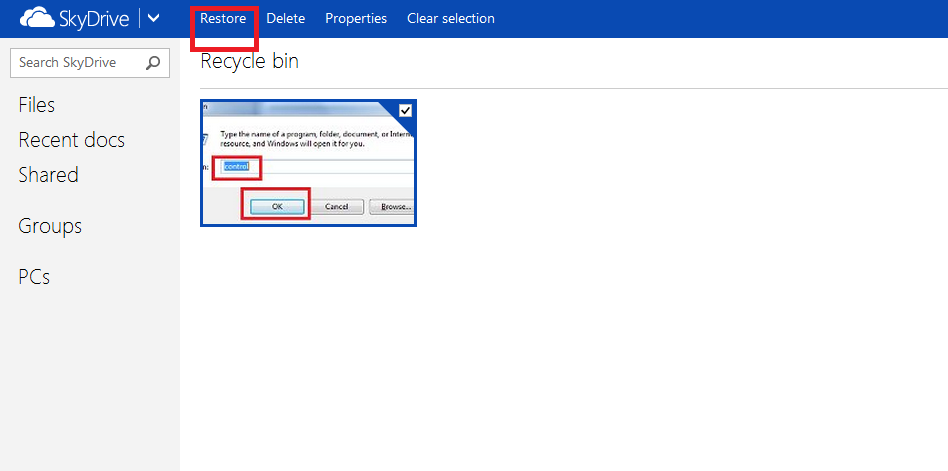 skydrive restore