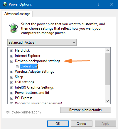 slide show settings option on power option popup