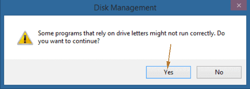 some programs that rely on drive letters may not run correctly confirmation pop up