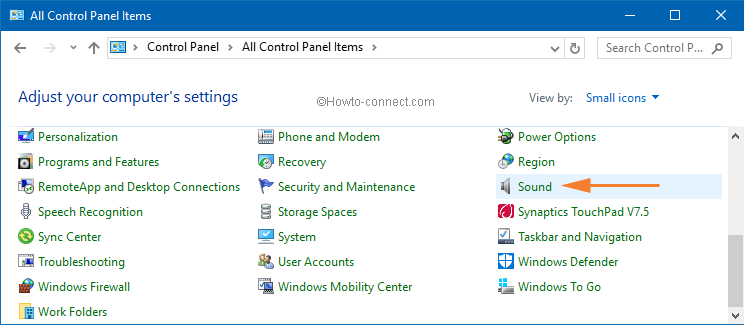 sound link on control panel