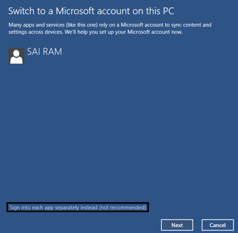 switch to a microsoft account on this PC