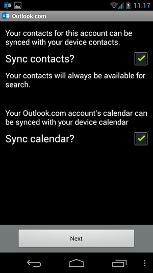 sync contacts with outlook.com app on Android