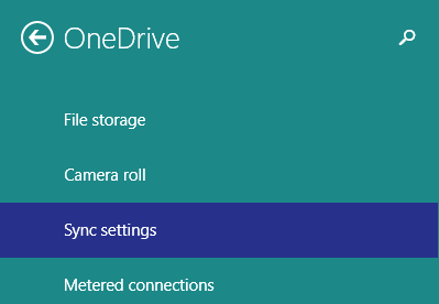 sync settings option in onedrive
