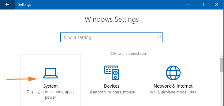 system category on the windows 10 settings application