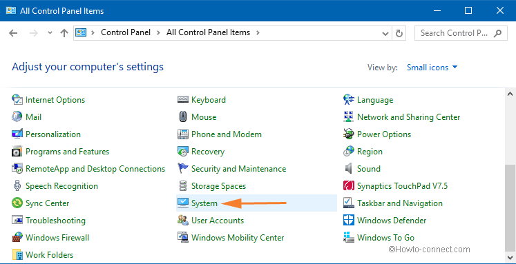 system link on control panel