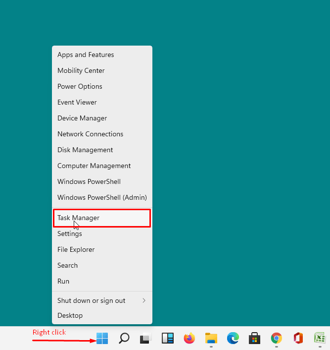 task manager on win+x menu