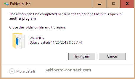 the action can't be completed because the folder or a file is open in another program pop up message