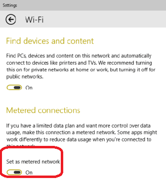 toggle the slider of metered connection