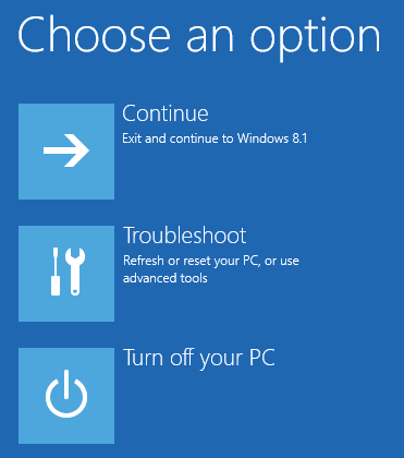 troubleshoot option under choose an option