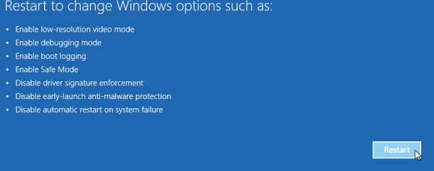 troubleshoot restart to change options