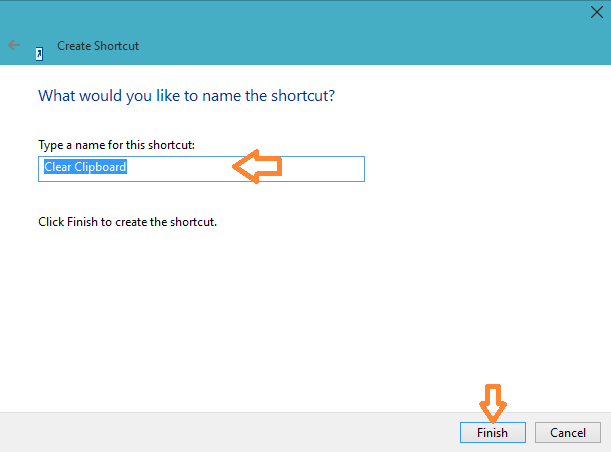 type a name for the shortcut in create shortcut window