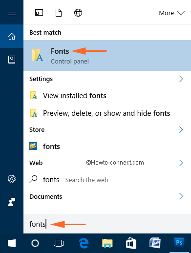 type fonts in the Search field