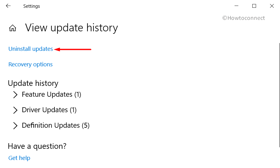 uninstall updates link view updates history
