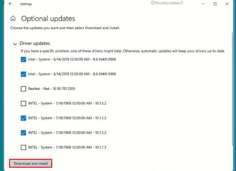 update Drivers in Windows 11 through Optional update