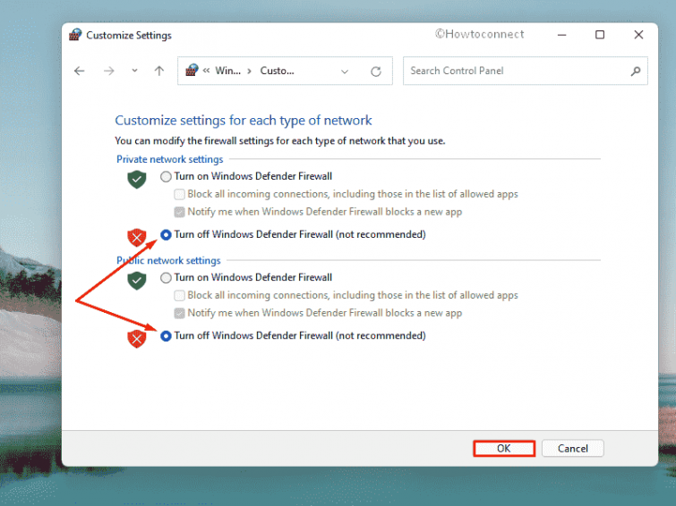 update Error 0x80071160 in Windows 10 or 11 - Turn off Windows Defender Firewall