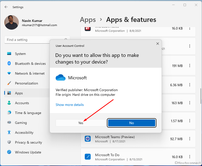 user account control for uninstalling onedrive