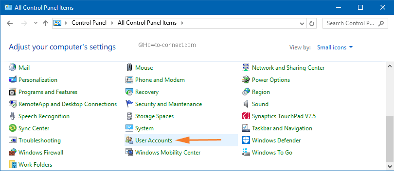 user accounts control panel