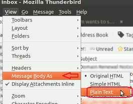 view plain text in thunderbird