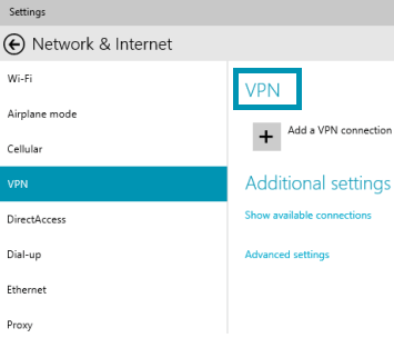 vpn on network and internet window