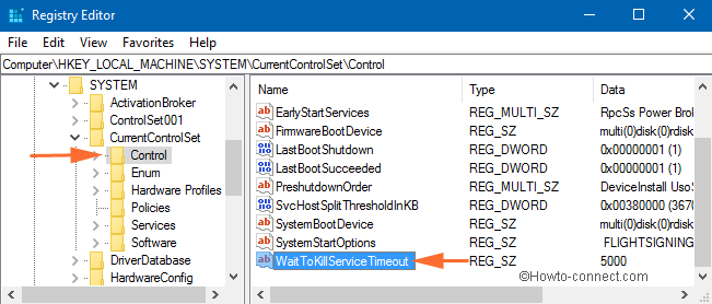 waittokillservice option in registry editor