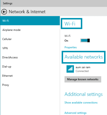 wi-fi on network and internet window