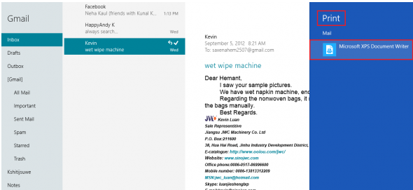 Print email from Windows 8 Mail App