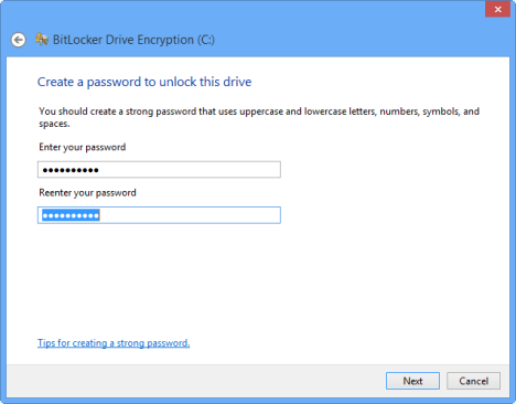 windows 8 bitlocker drive encryption password