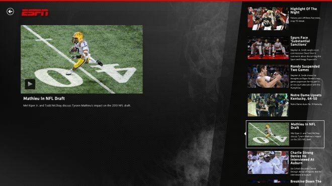 windows 8 ESPN app Videos section