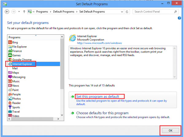 set internet explorer as default