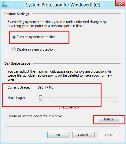windows 8 system protection enable