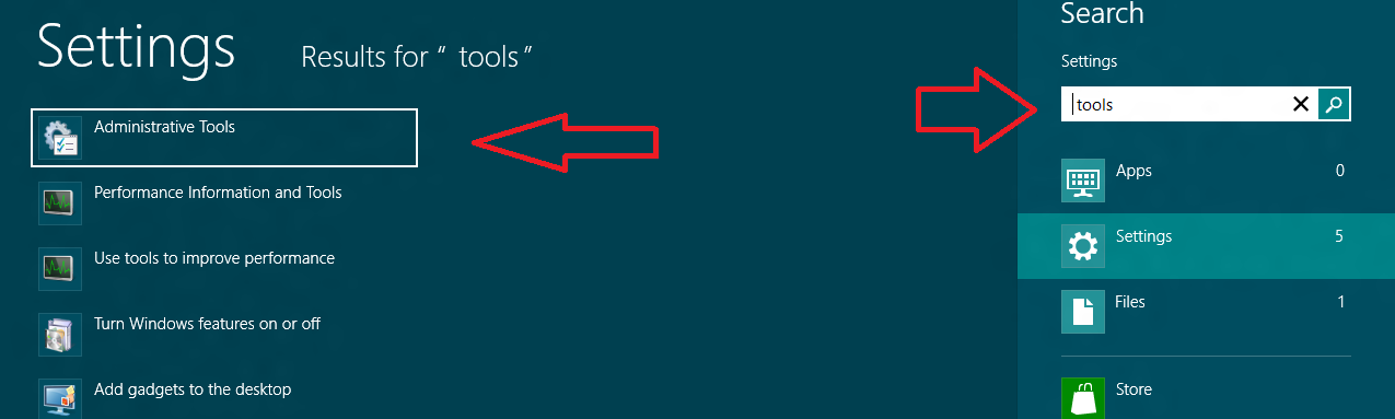 windows 8 administartive tools search