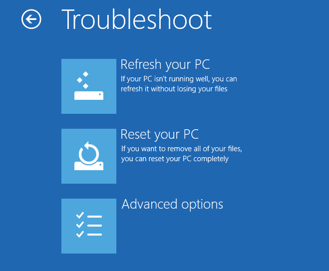 windows 8 advanced options in startup