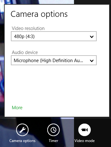 windows 8 camera app options