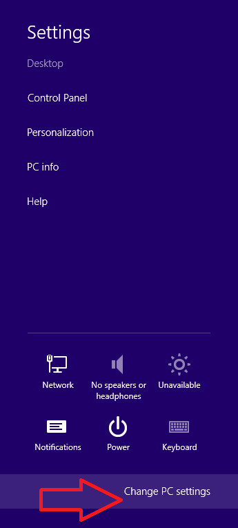 windows 8 change pc settings button