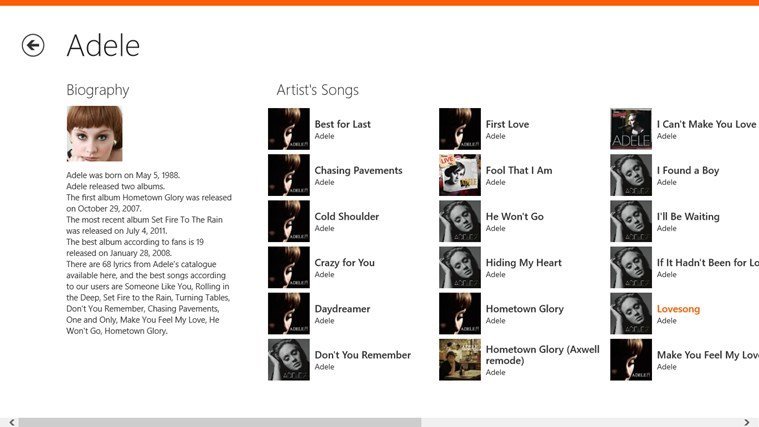 windows 8 lyrics app