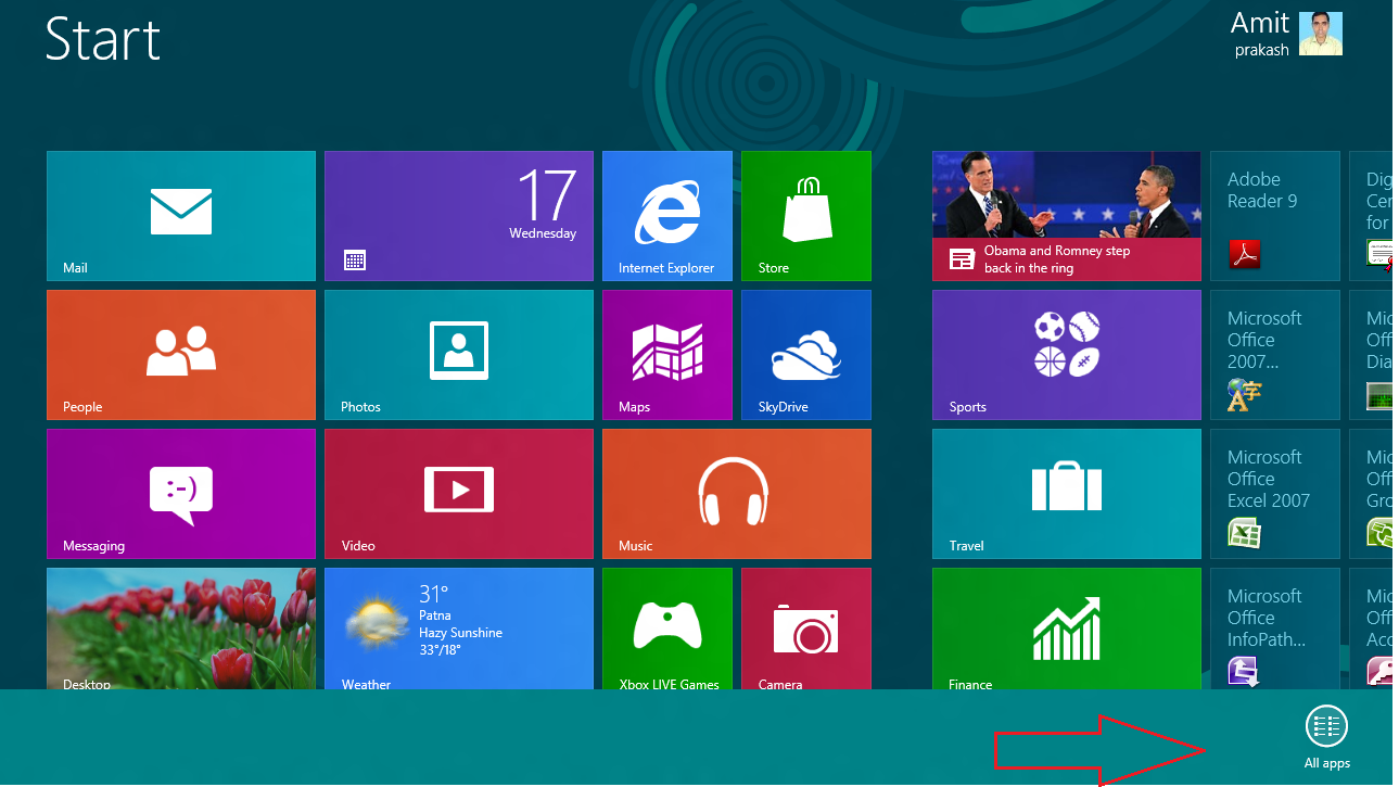 windows 8 start screen all apps option