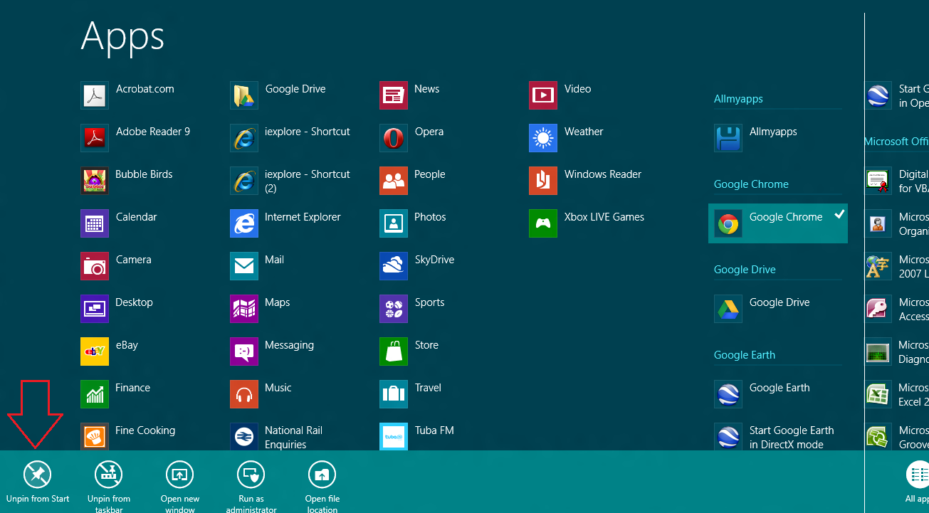 windows 8 unpin a apps from start screen