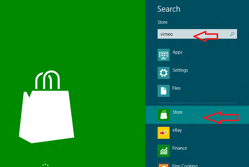 windows 8 vimeo app search on store