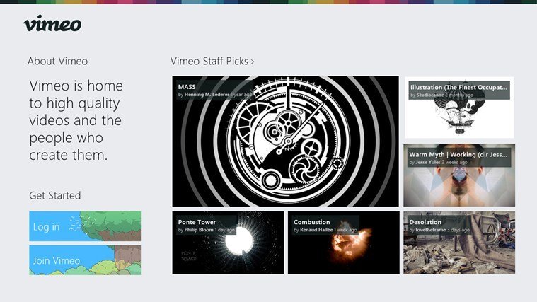 windows 8 vimeo app sign in