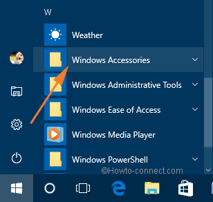 windows accessories on the start menu