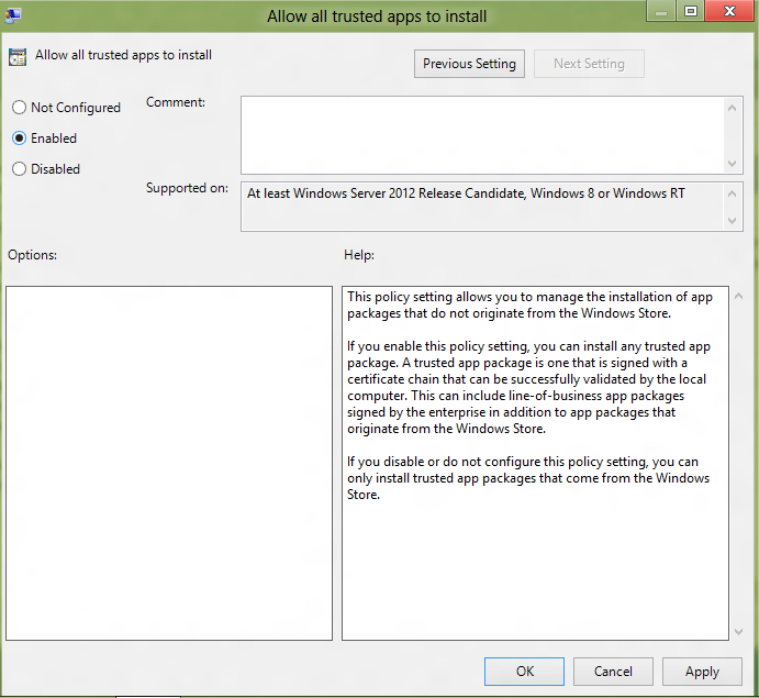  Install Apps from Out of Windows 8 App Store in group policy editor