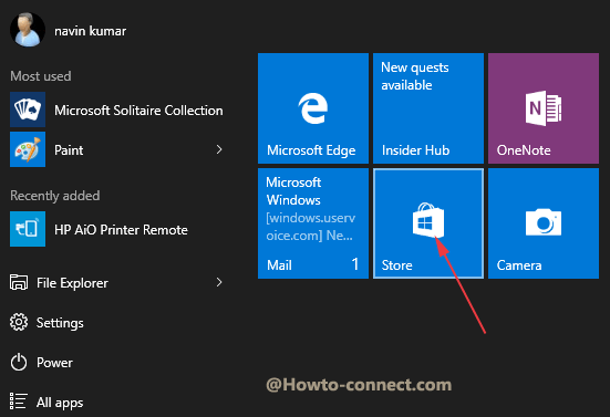 windows store tile on start menu