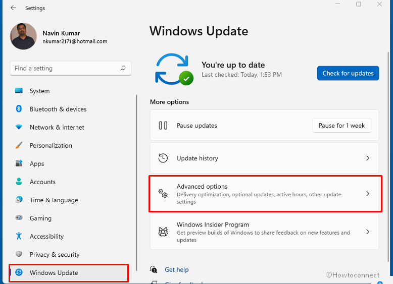 windows update advanced options