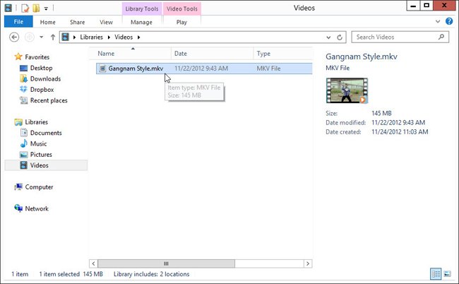 windows 8 MKV files select