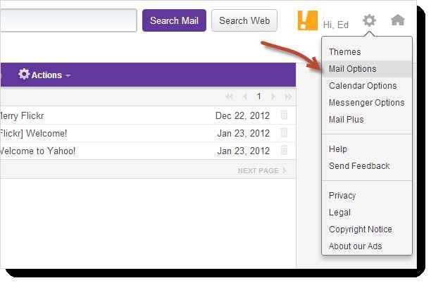 yahoo mail options